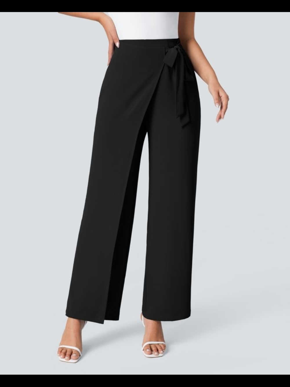 NWT Halara FlexTM High Waisted Tie SideWide Leg Work Pants, Black Small Petite